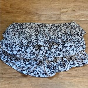 Garage black and white floral flounce tube top